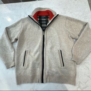 Mens Yeokou zip up fleece lined cardigan Sweater cashmere blend beige XL